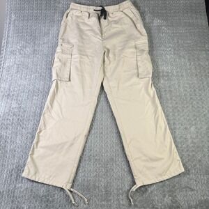 Manfinity Mens L Tan Khaki Cargo Sweatpants Elastic Waist Drawstring Streetwear